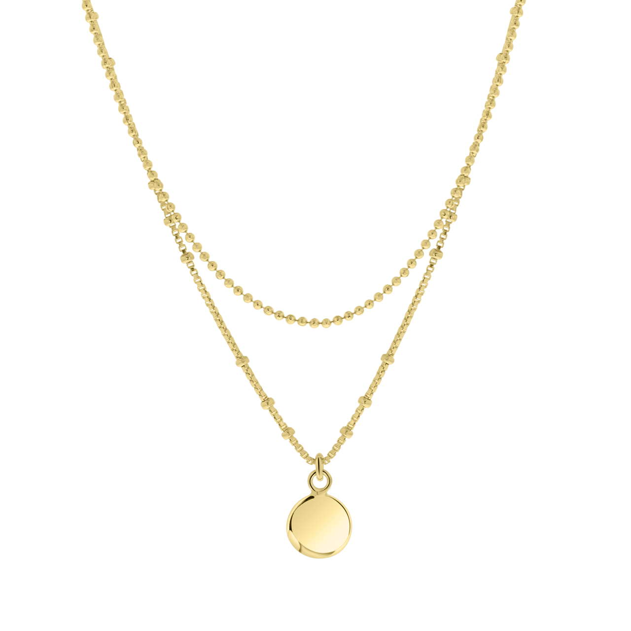 Zilveren goldplated ketting layering disc