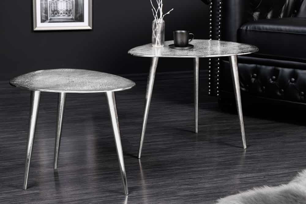 2er Set Couchtisch ELEMENTS 50cm silber Metall Handarbeit