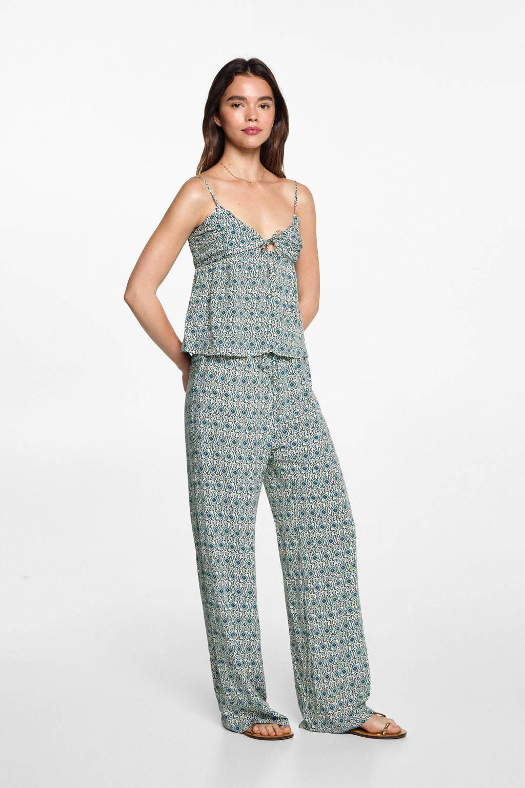 MANGO TEEN broek met all over print lichtbeige