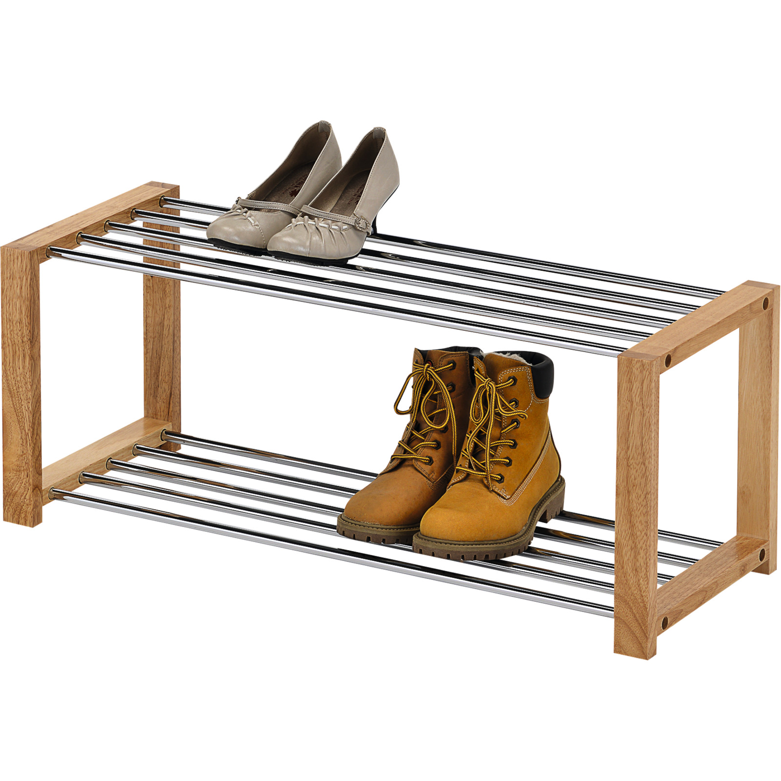 Schuhregal Tamara Kiefer massiv Natur Chromfarben 80 x 32 x 30 cm