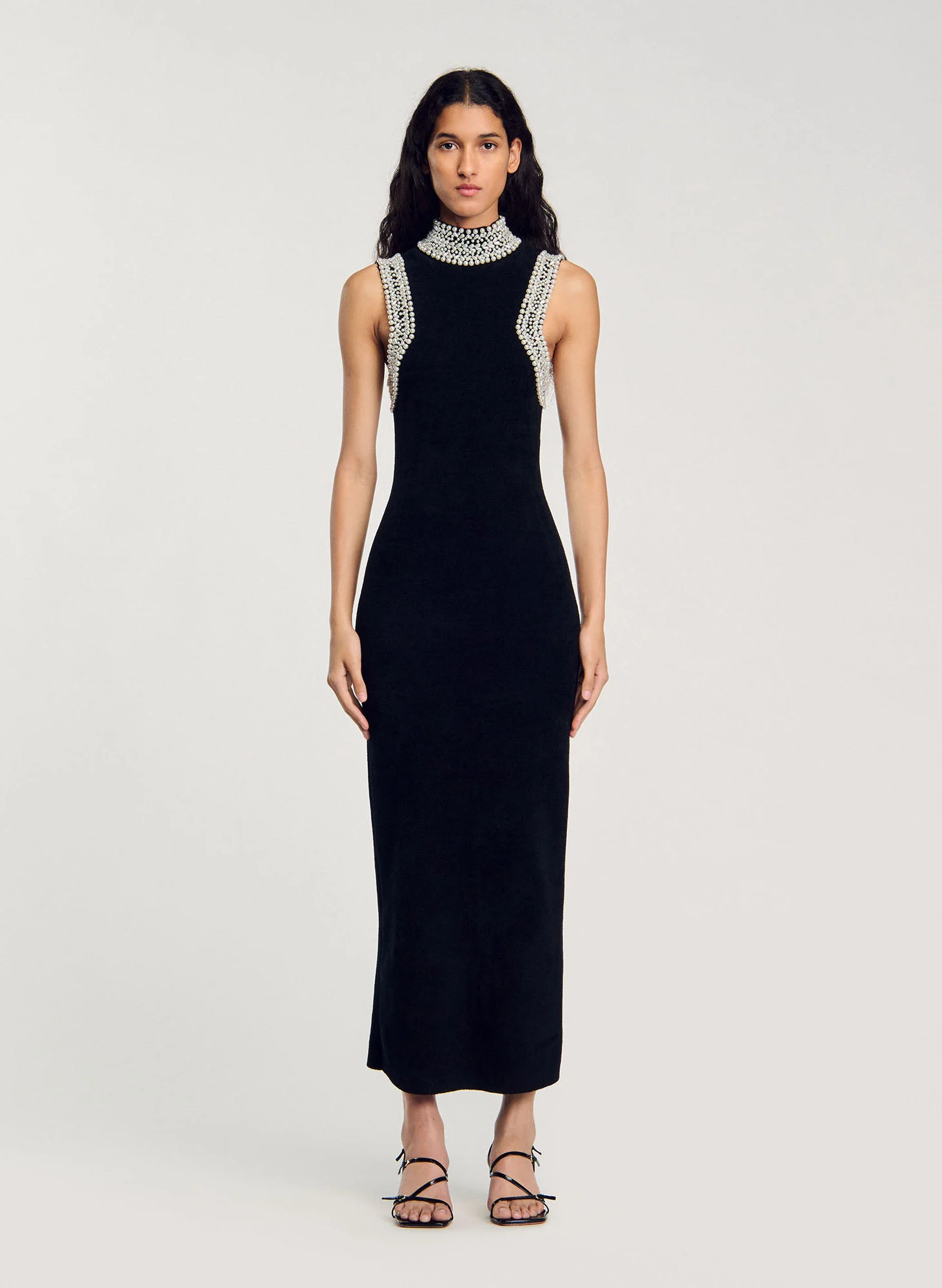 Robe longue perlée | Noir