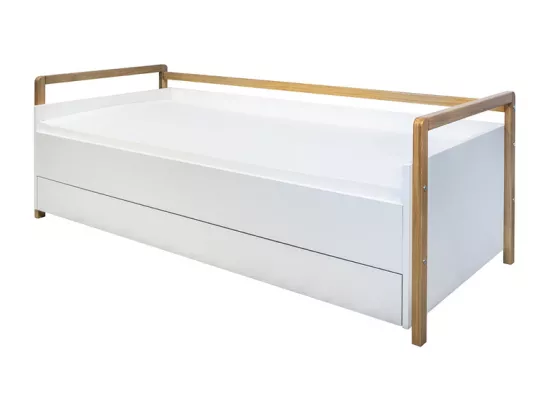 Lit banquette 80x180 sommier et tiroir de lit inclus Victor - Blanc et Chêne