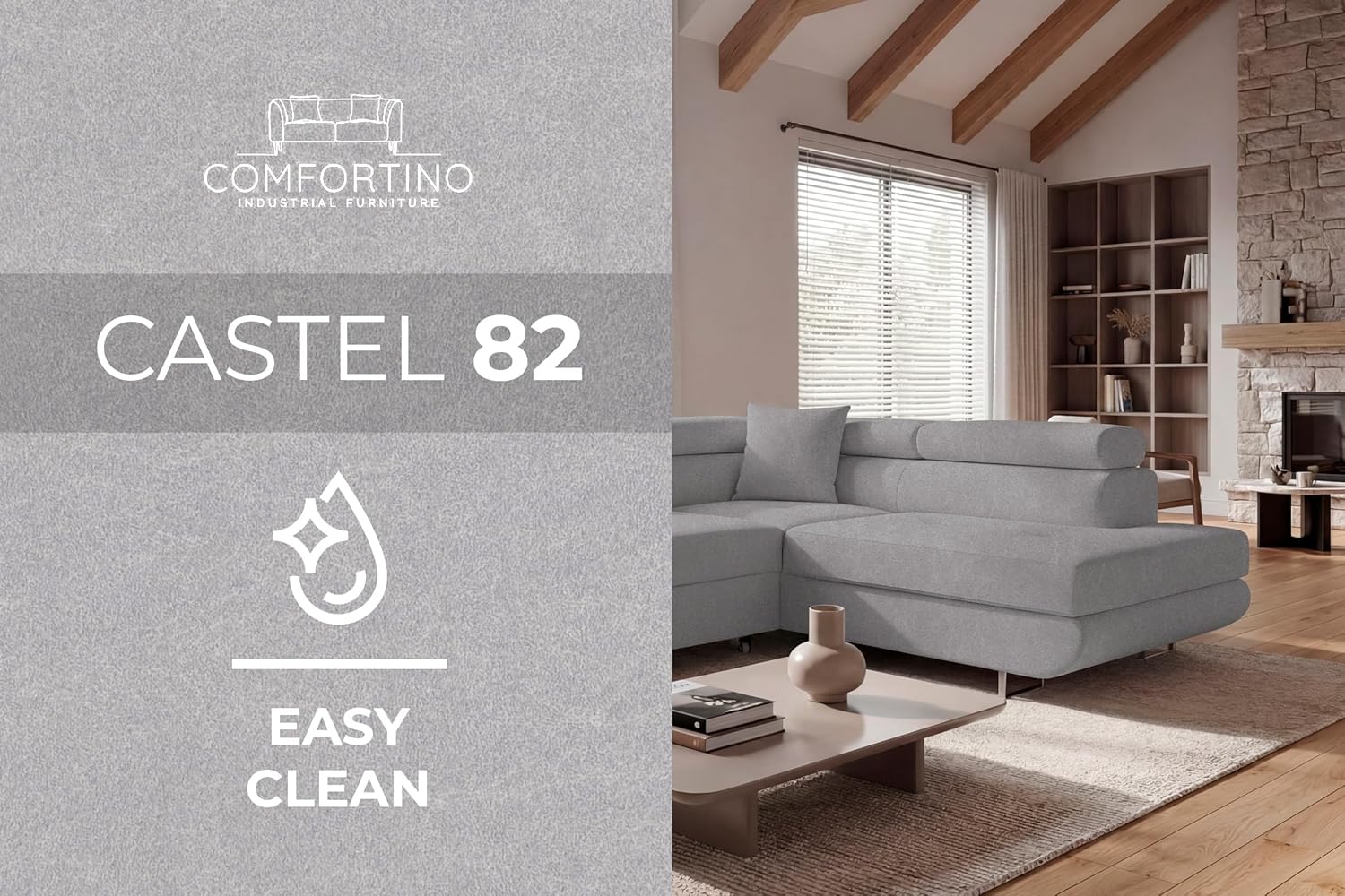Ecksofa mit Schlaffunktion PASTI L-Form, Sofa Couch mit Bettkasten, 3-Sitzer Eckcouch, Schlafsofa für Wohnzimmer, Big Sofa Couch mit Schlaffunktion (Easy Clean Hellgrau, Ottomane Rechts)