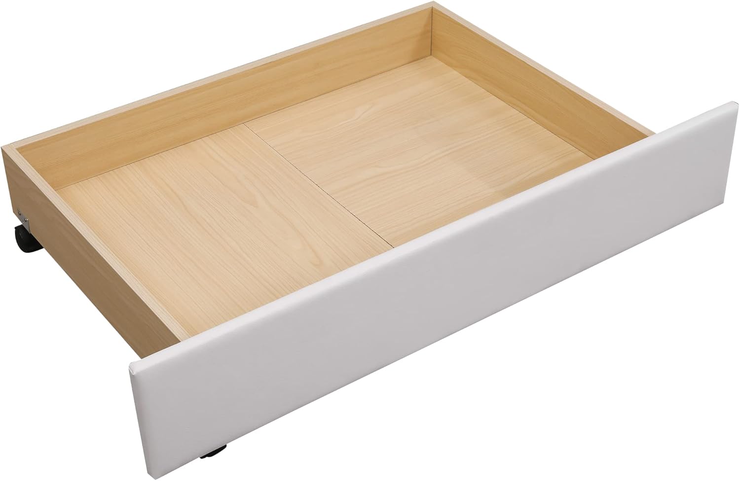 Kayan Polsterbett 140 x 200 cm - Bett mit Lattenrost, 2 Schubladen und Kopfteil mit Zugpunktnieten – Holz & Kunstleder - Weiß – Jugendbett Gästebett