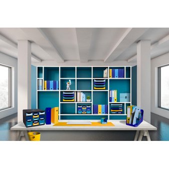 Porte-revues exacompta mag-cube bee blue plastique   recycle a4+ oeillet de        prehension coloris bleu clair