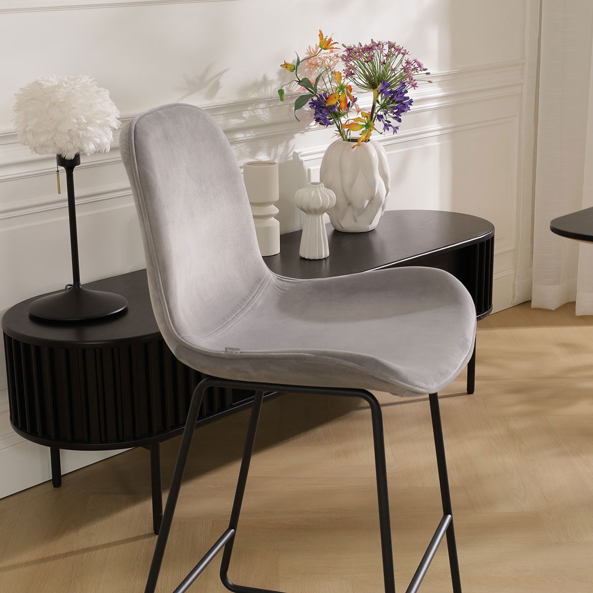 Nolon Nino-Fé Barkrukken Set van 2 - Velvet Grijs - Zwart - 65 cm