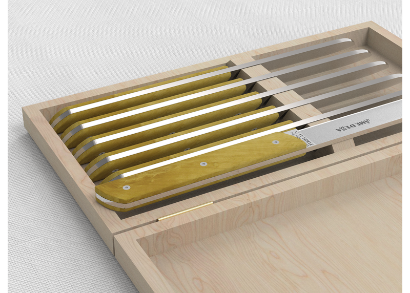 Service de 6 couteaux de table avec un manche en buis et lame en acier inoxydable