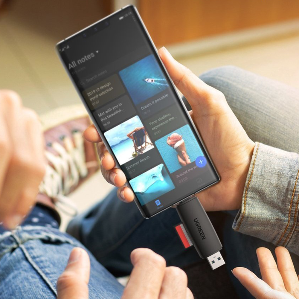 2in1 OTG USB C / USB 3.0 Alu Kartenlesegerät Card Reader für SD und Micro SD Speicherkarten - Grau