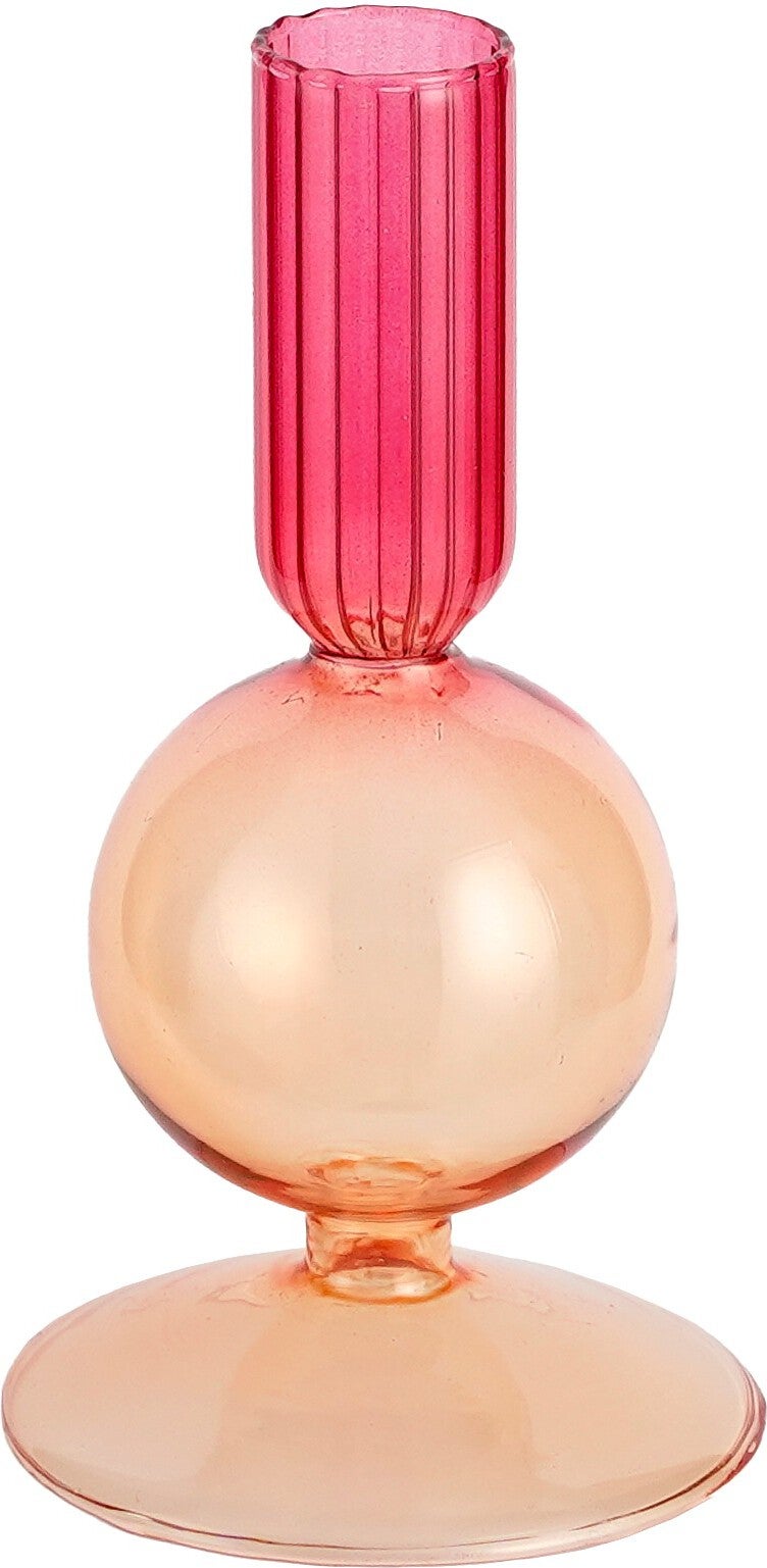 Mica Decorations kandelaar Marina roze / oranje D 7,5 H 16 cm