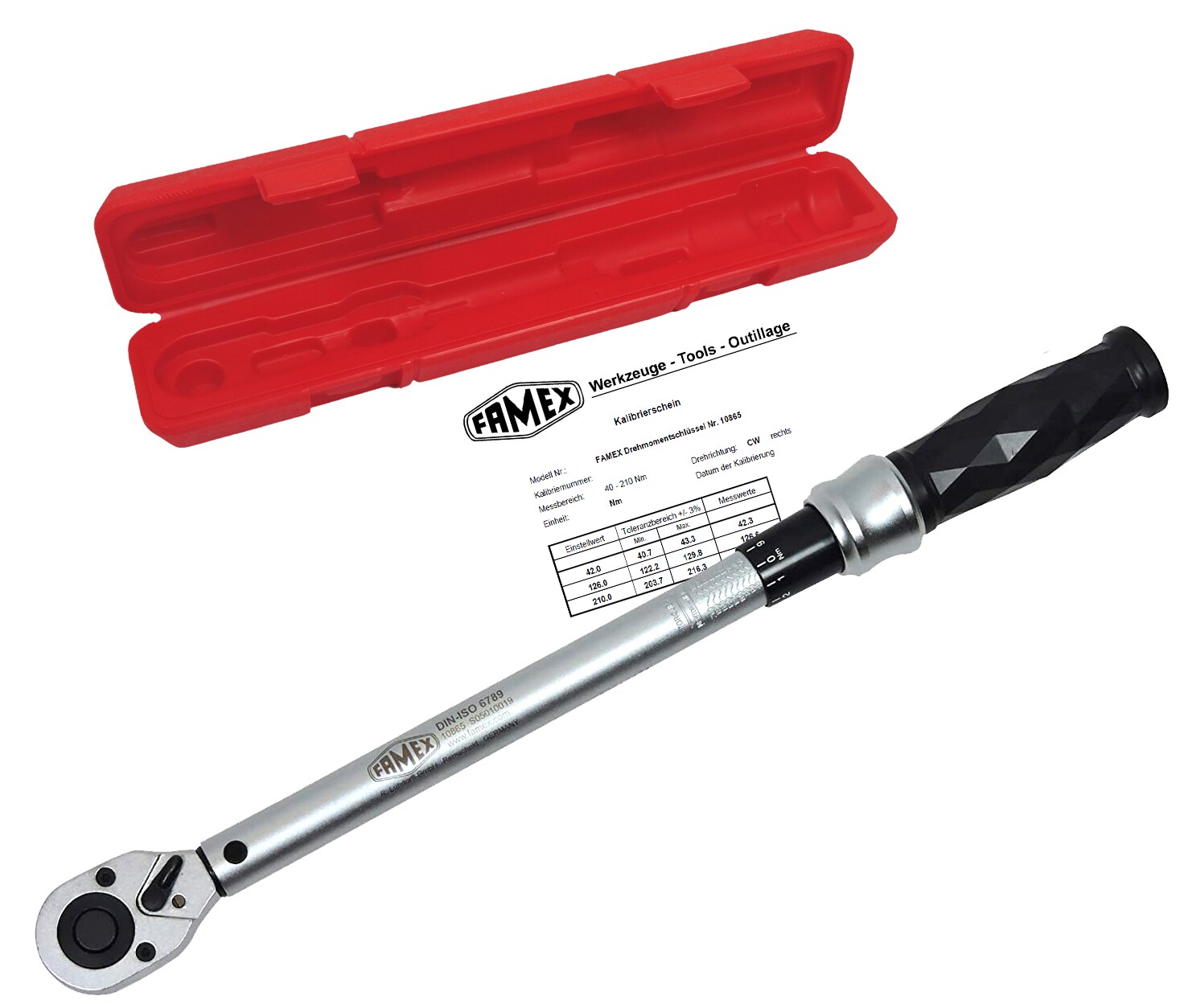 FAMEX 10865 Profi Drehmomentschlüssel 12,5 mm (1/2-Zoll)-Antrieb, 40-210 Nm