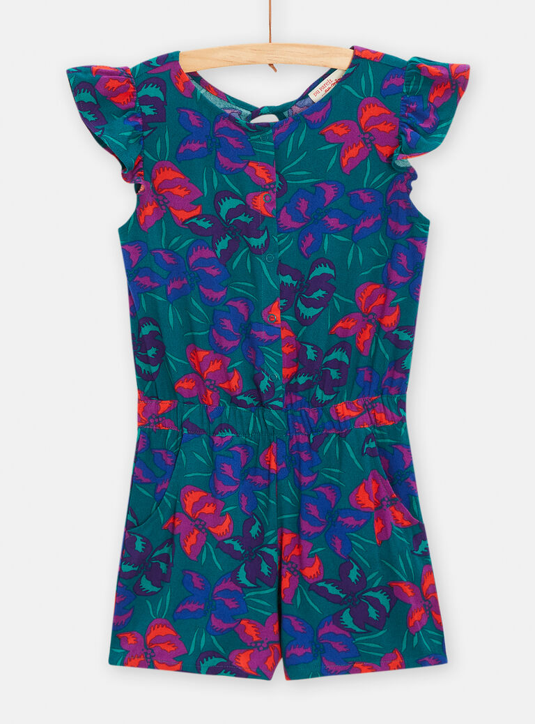 Combi-short verte à imprimé fleuri pour fille