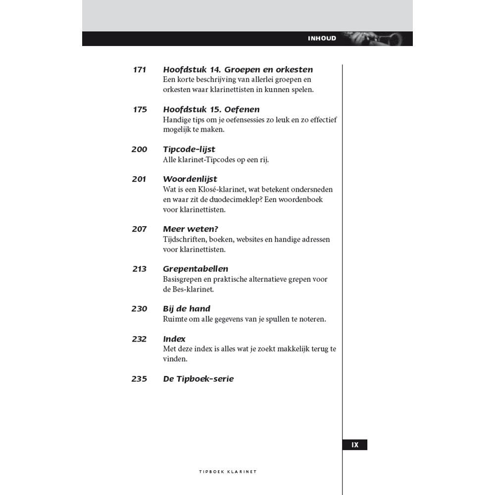 Tipboek klarinet met tipcodes