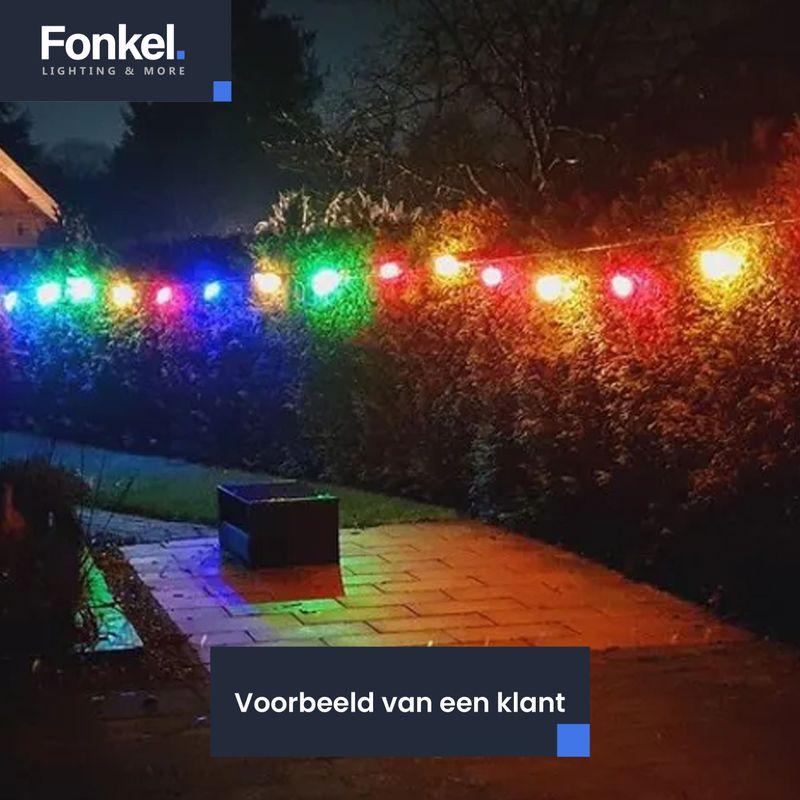 30m LED Prikkabel - IP65 Lichtsnoer Buiten - koppelbaar - inclusief 30x gekleurde E27 lampen - Incl. Stekker