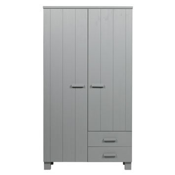 WOOOD kledingkast 2-deurs Dennis betongrijs grenenhout 202 x 111 x 55 cm