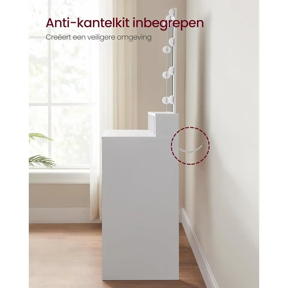 Bobbel Home - Witte Kaptafel - Rechthoekige spiegel - Gloeilampen