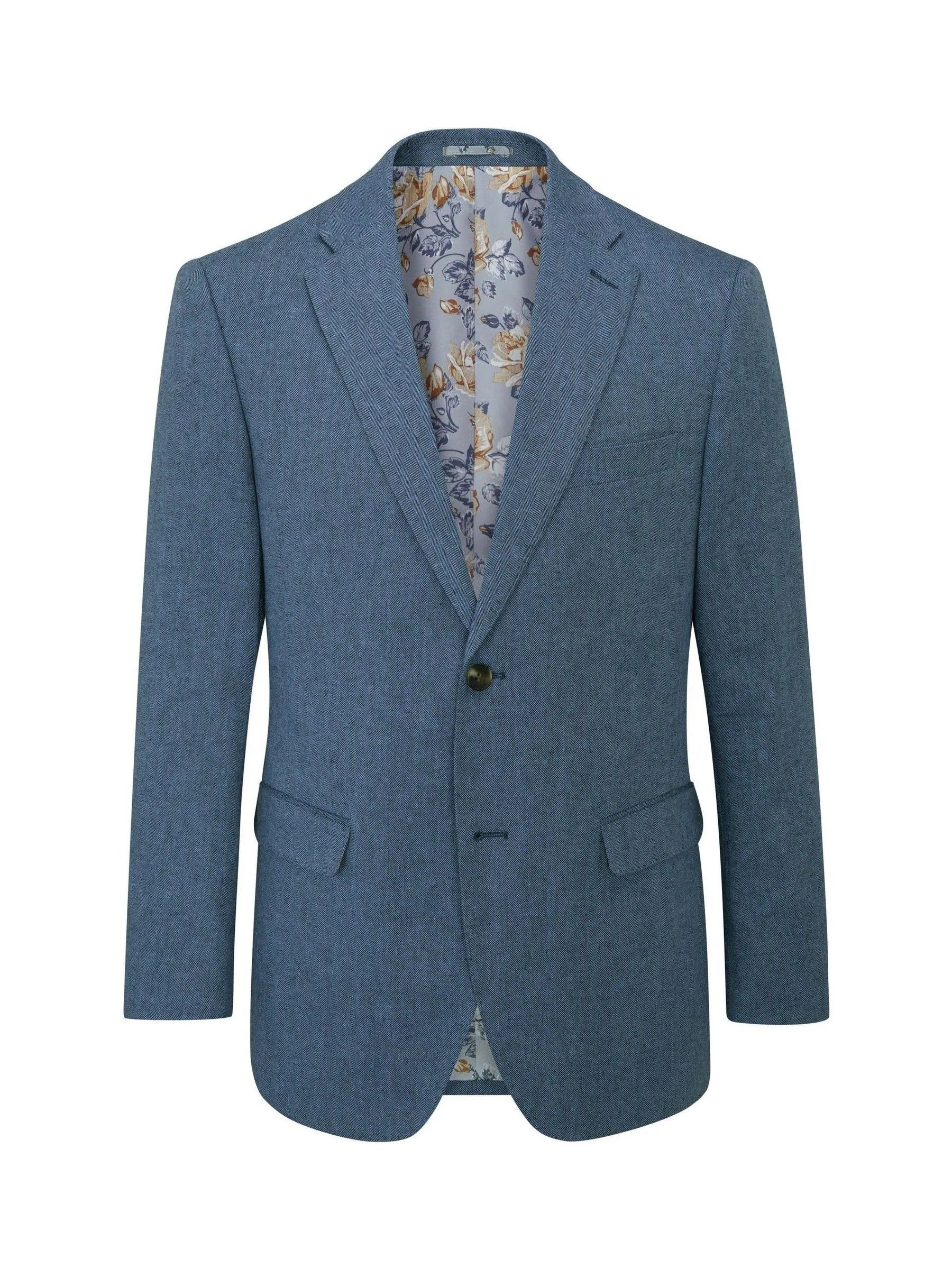 Blauw - Skopes maatgesneden Calvados colbert van linnenmix
