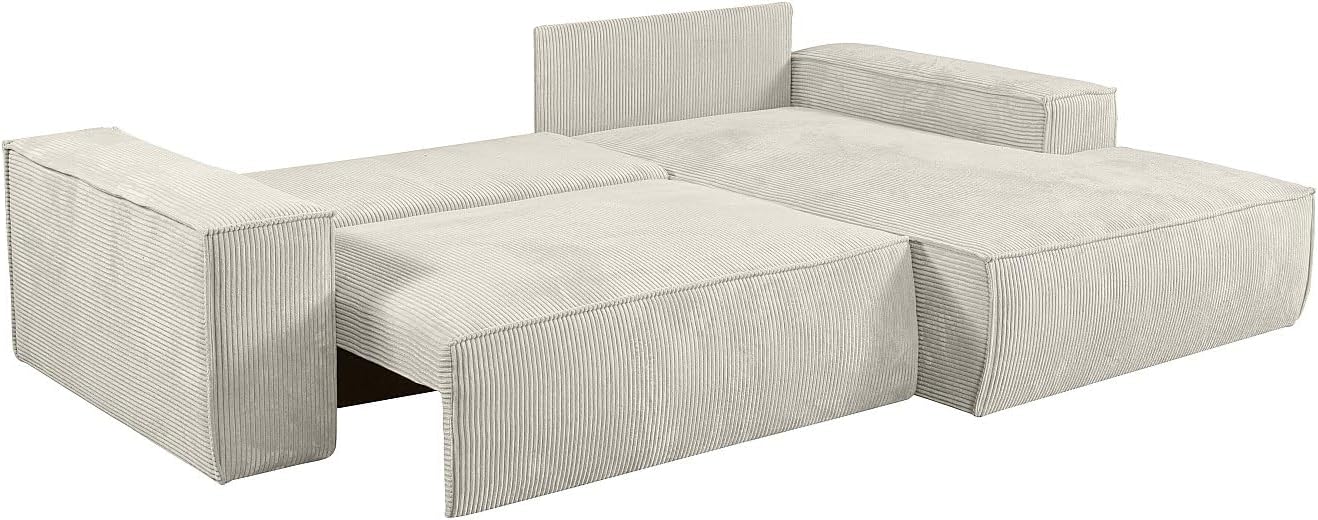 Vente-unique-Ecksofa mit Schlaffunktion - Ecke Rechts - Cord - Beige - Amelia