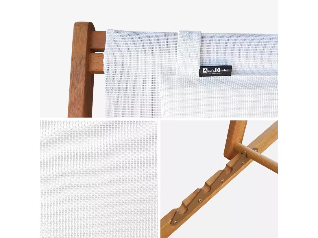 Chiliennes bois - Creus - 2 transats en bois d'Eucalyptus huilé avec coussin repose-tête blanc