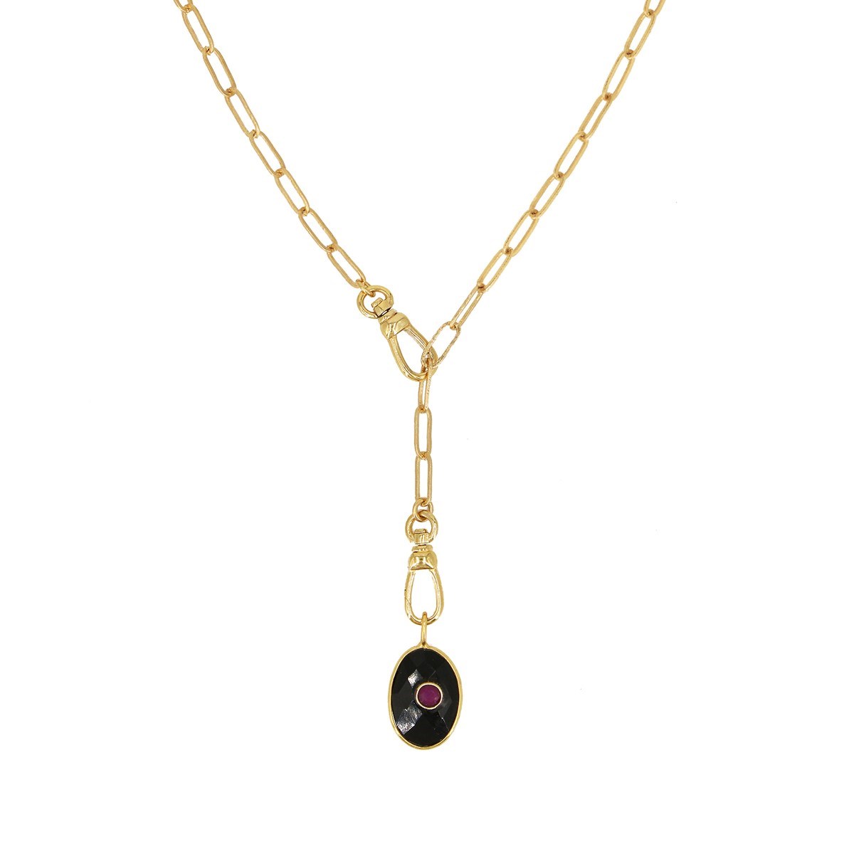 Sautoir oeil onyx noire doré à l'or fin 24k DEVA