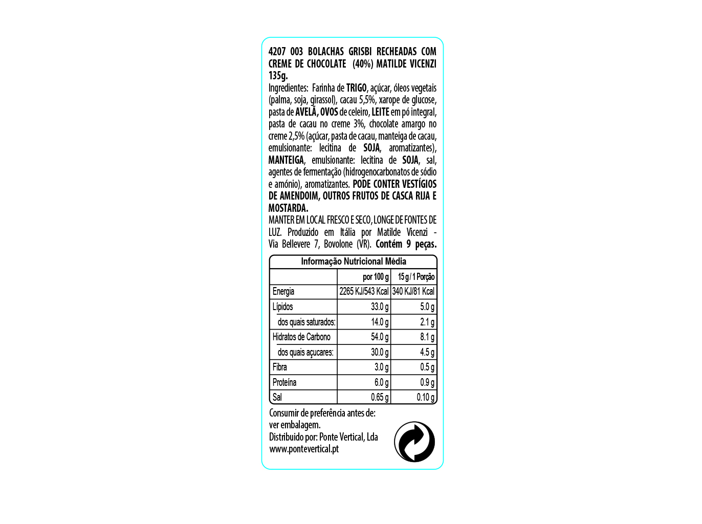 BOLACHAS GRISBI CHOCOLATE 135 G