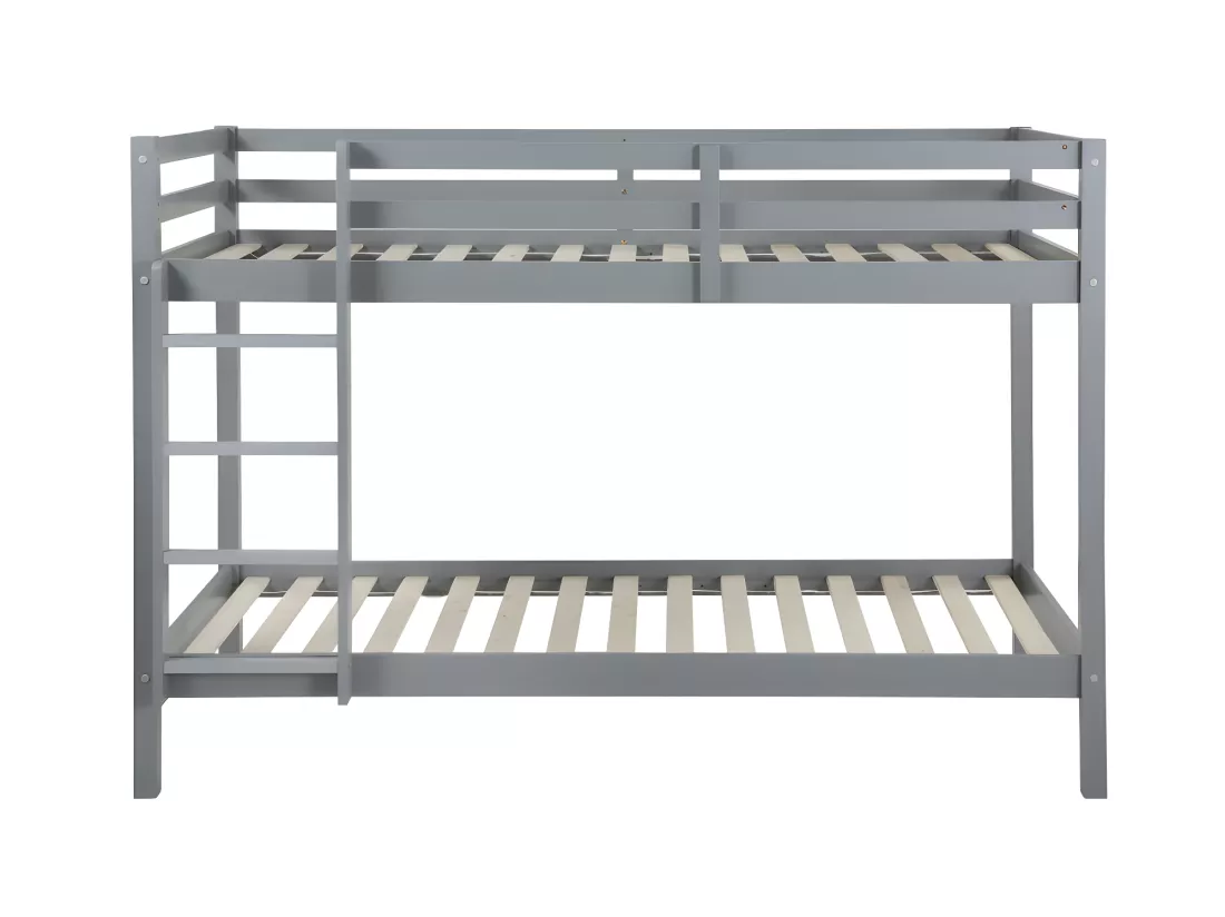 Lits superposés ANICET II - 2 x 90 x 190cm - Pin Massif - Gris + matelas