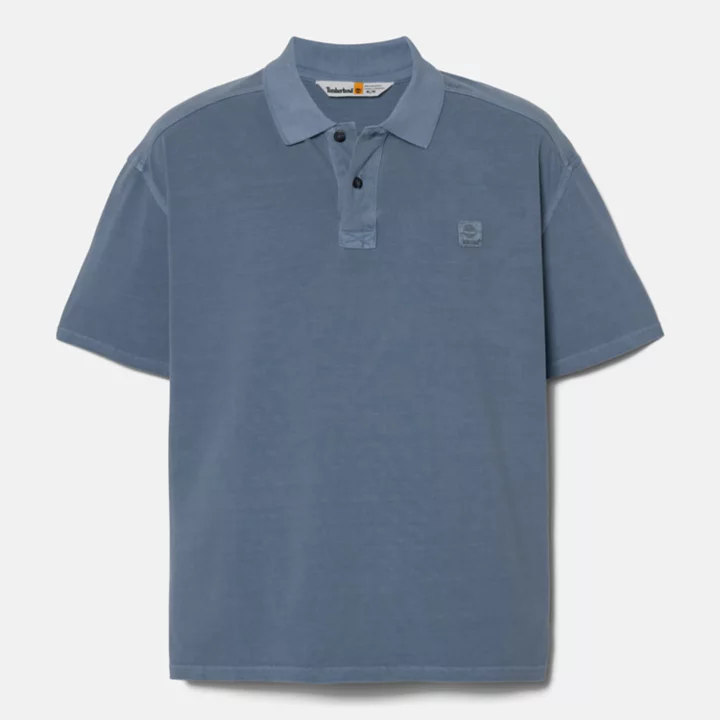 Polo court teint en plongée pour homme en bleu marine