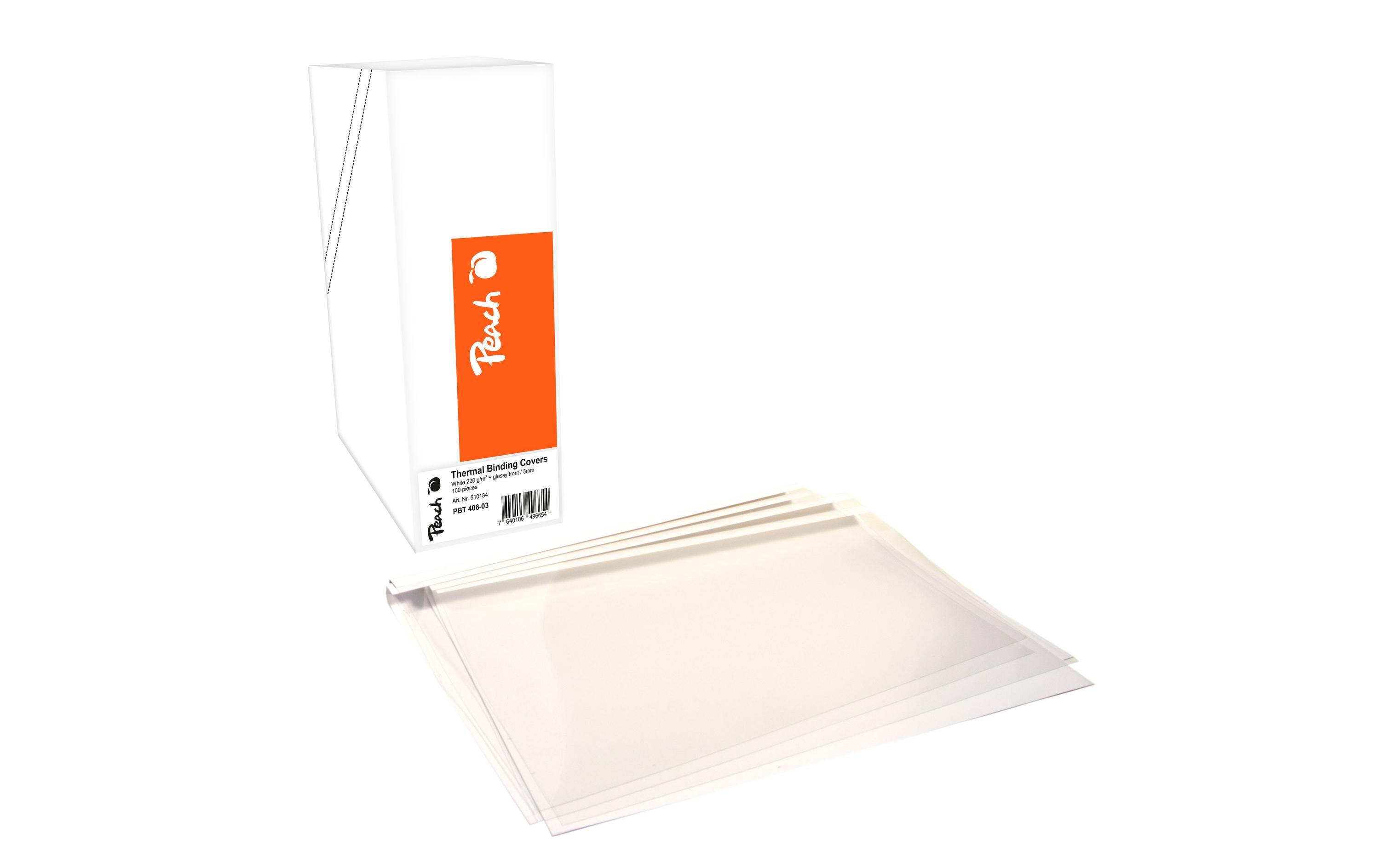 Einbanddeckel für 15 Blatt, 200 g/m², 100 Stück, WeissPeach Thermobindemappe weiss für 15 Blätter, 100 Stück