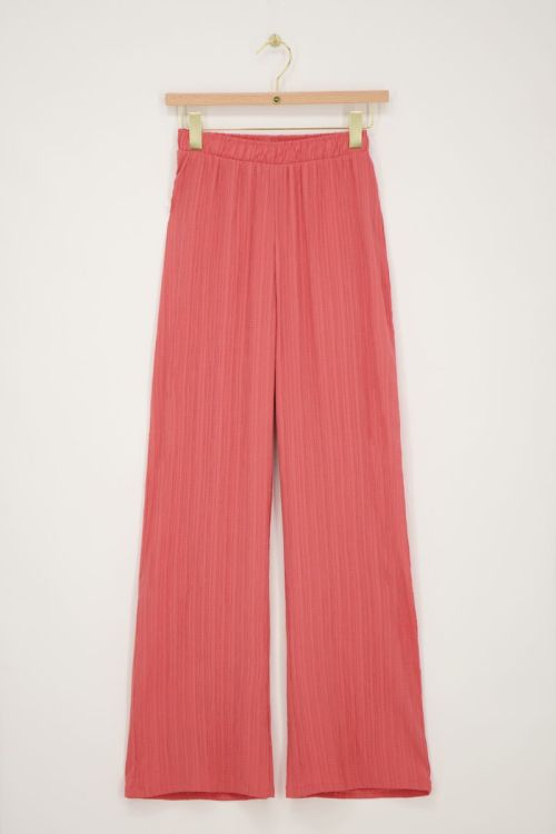 Koraal-roze wide leg crinkle broek