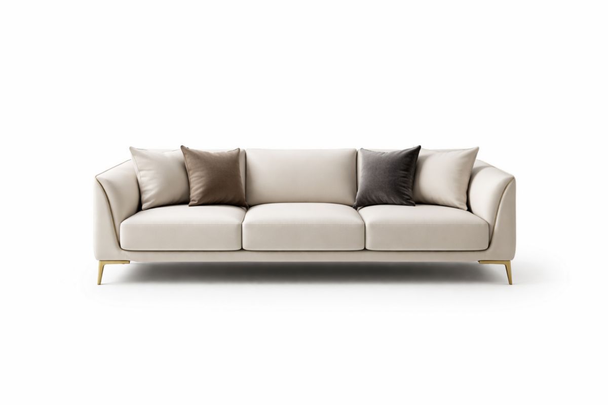 3-Sitzer Sofa Leder mit Edelstahlbeinen Beige