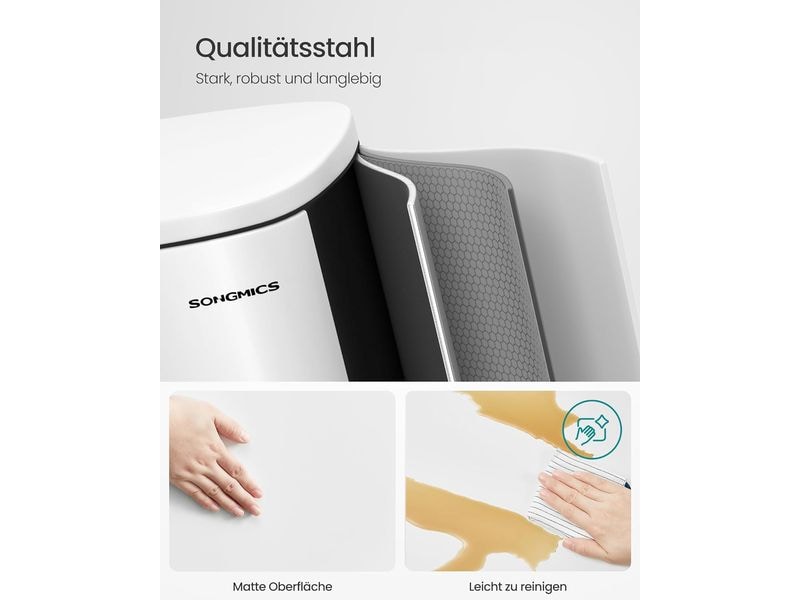 Songmics Abfalleimer 50 l, Weiss Stylischer Treteimer