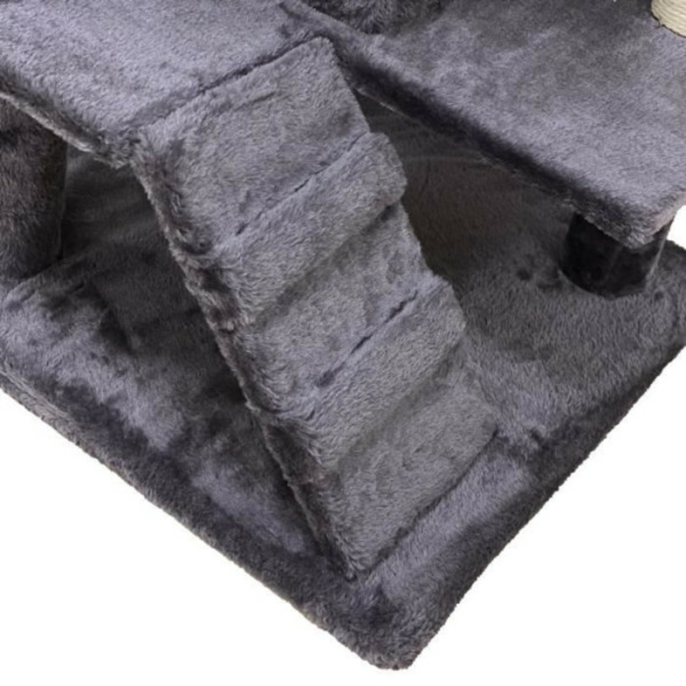 Suzi - arbre a chat gris 50 x 50 x 125 cm 5 plateformes – 2 niches – 1 escalier et poteaux a griffer