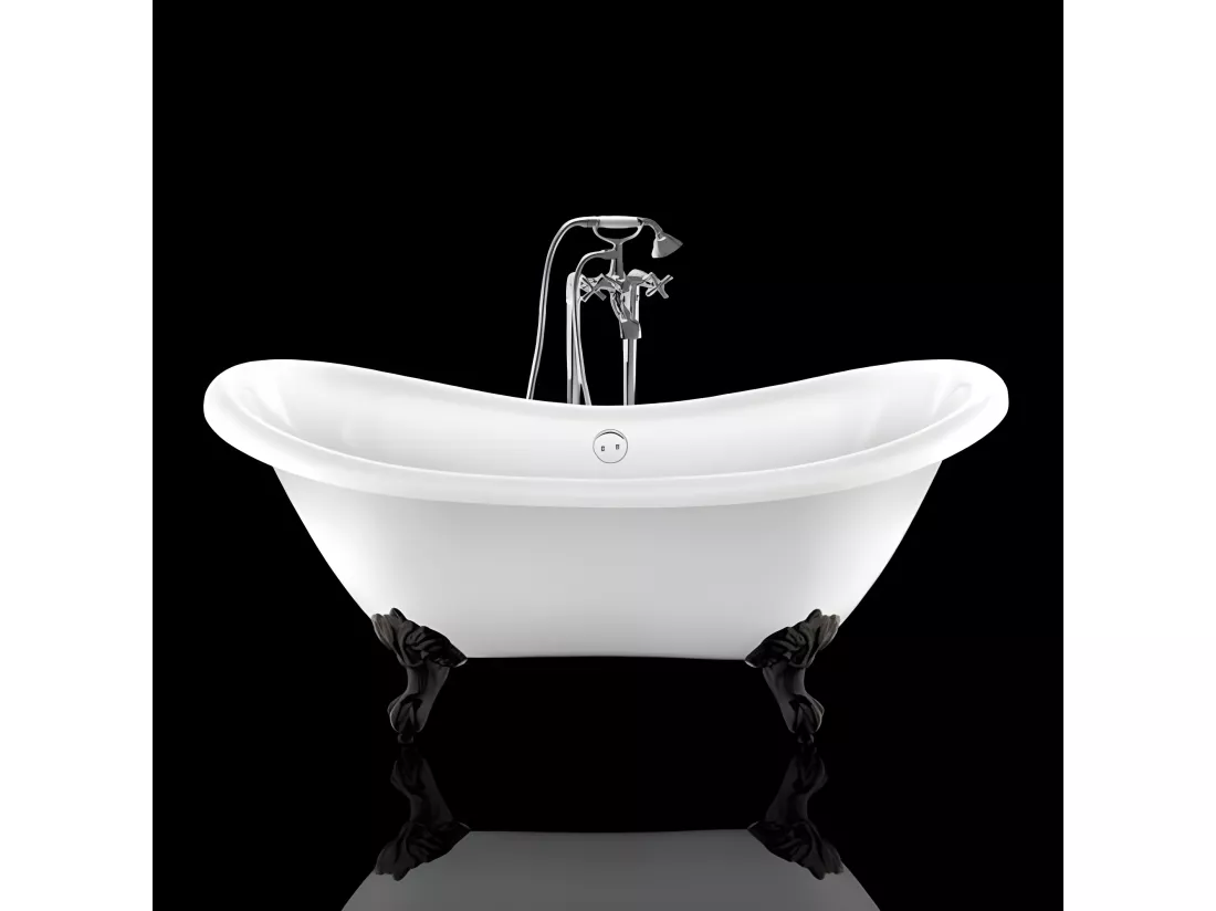 Baignoire ancienne rétro sur pieds DARLINGTON Blanche 175 cm Pieds d'Aigle Noirs