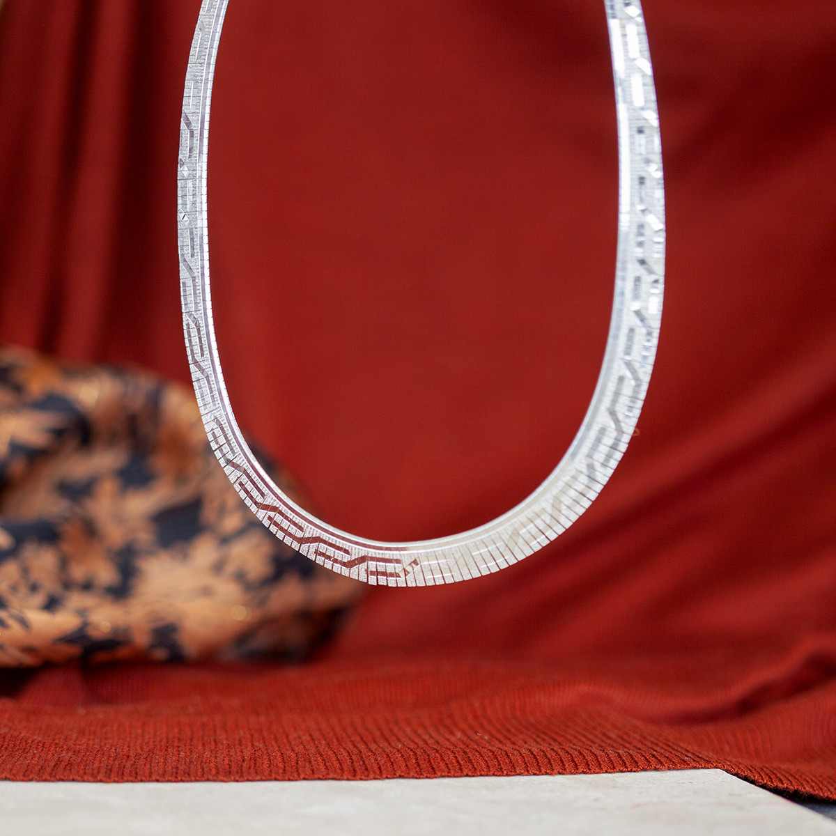 Collier argent 925 diamanté maille plate étrusque 44 cm