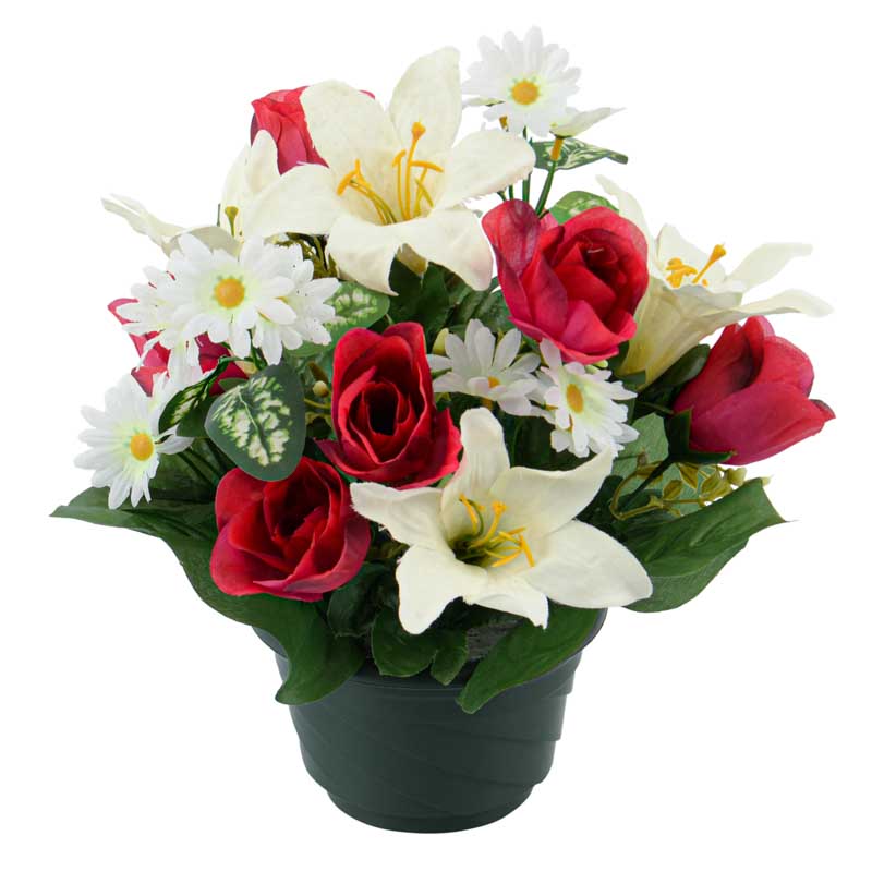 Coupe de roses et lys trompette