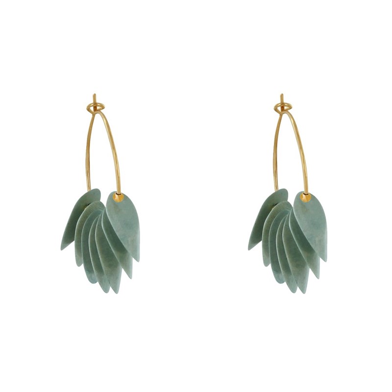 Boucles d'Oreilles Créoles en Acier Pétales en Bois