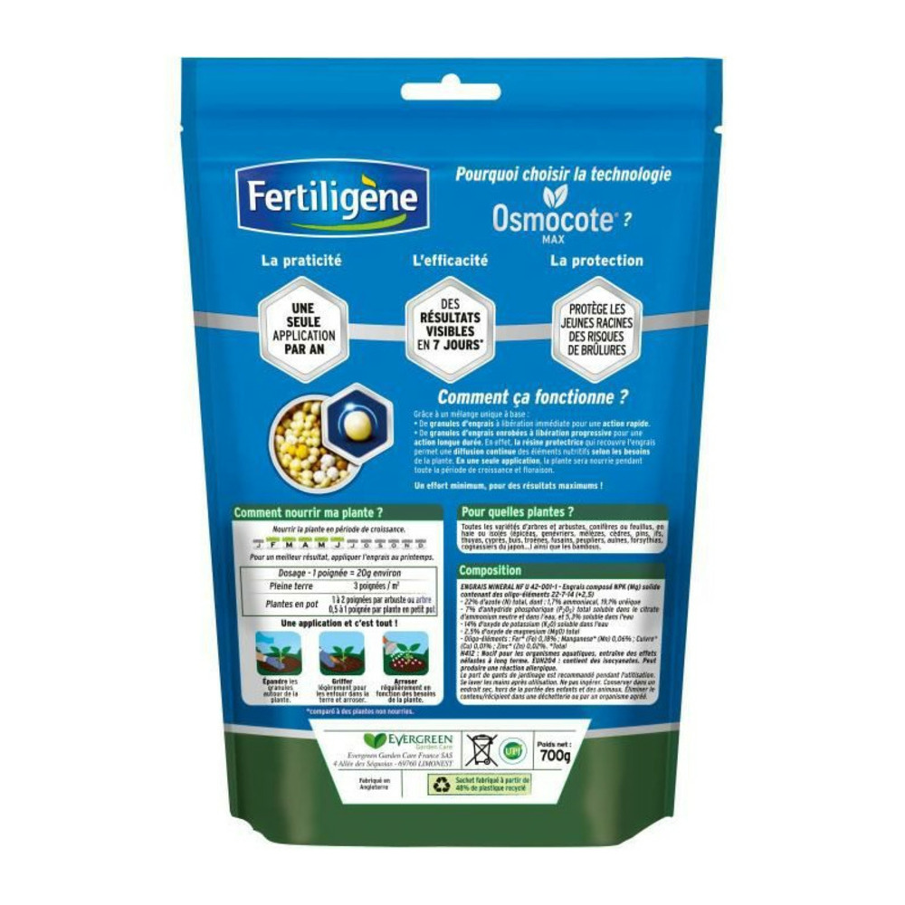 Fertiligene - engrais longue durée osmocote max arbustes, buis, coniferes, haies 700g