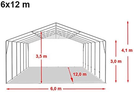 TOOLPORT Lagerzelt Industriezelt 6x12 m Zelthalle mit 3m Seitenhöhe PVC Plane 850 N grau wasserdicht Ganzjahreszelt mit Reißverschlusstor