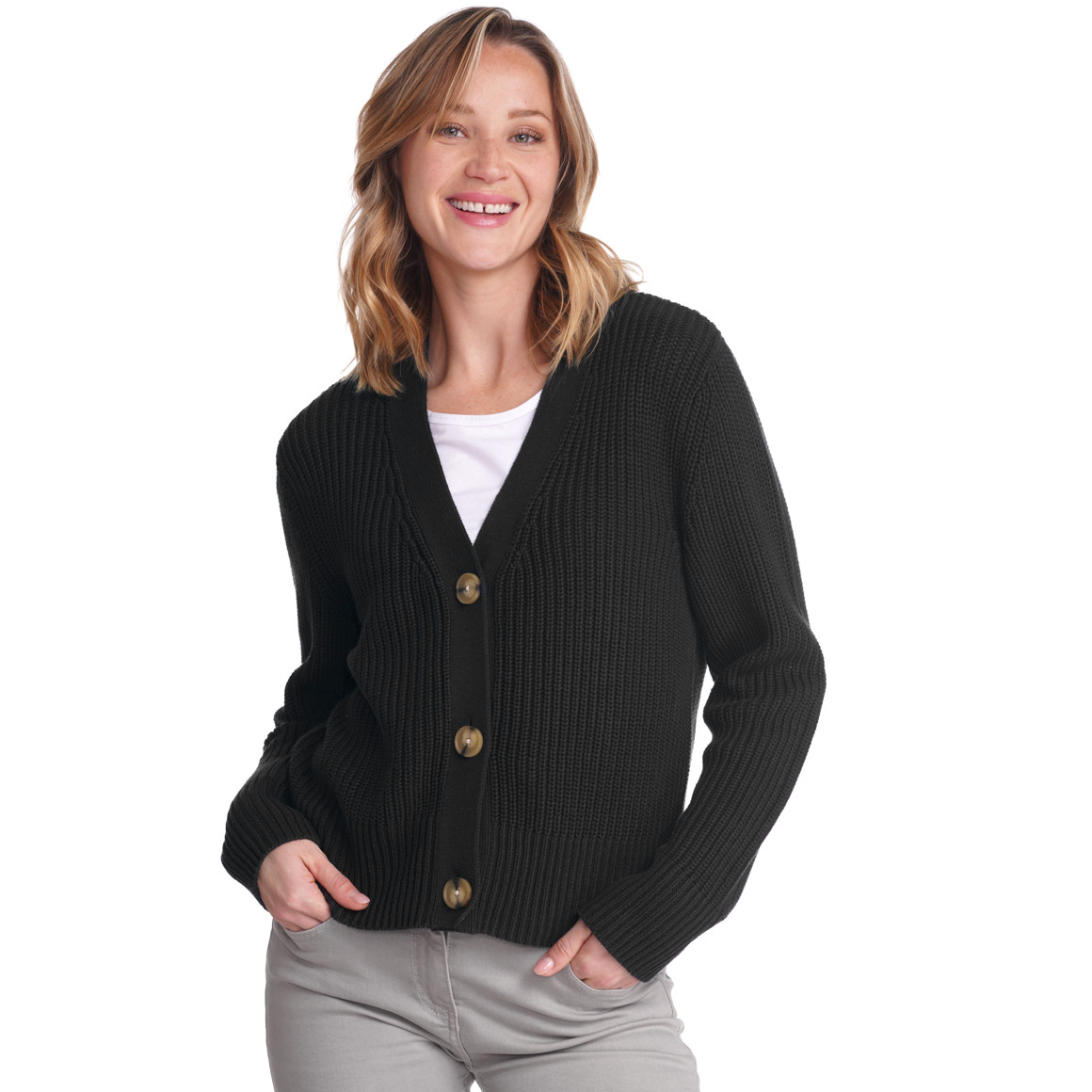 Jonas Nielsen Damen Strickjacke mit Knopfleiste dunkelblau