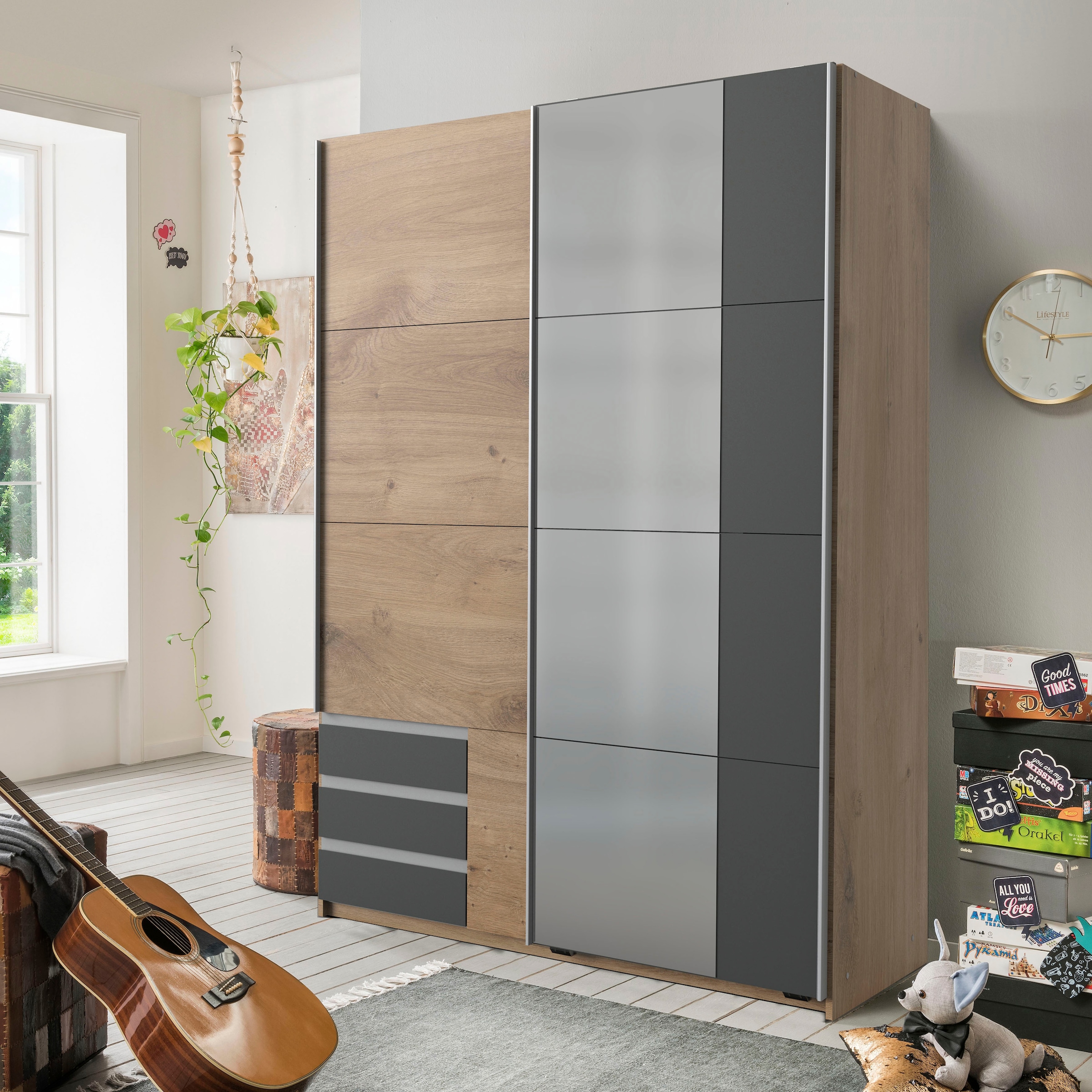 Wimex Schwebetürenschrank »Emden moderner Kleiderschrank mit Spiegel und Schubladen BESTSELLER« Schlafzimmer Schrank Garderobenschrank mit Schwebetüren Topseller