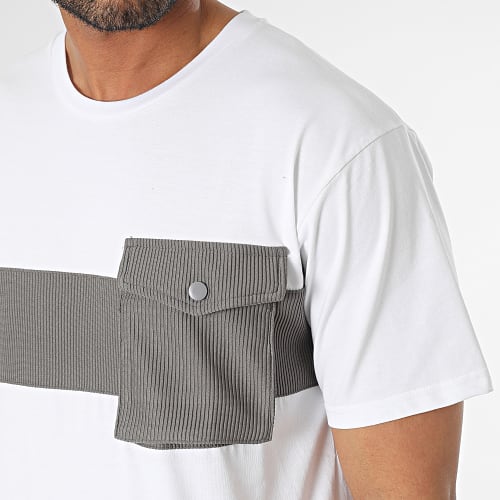 Tee Shirt Poche Blanc Gris