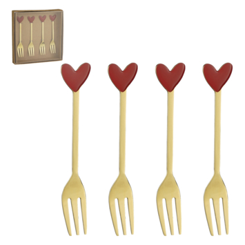 Vork hart goud rood 4 stuks - l12cm