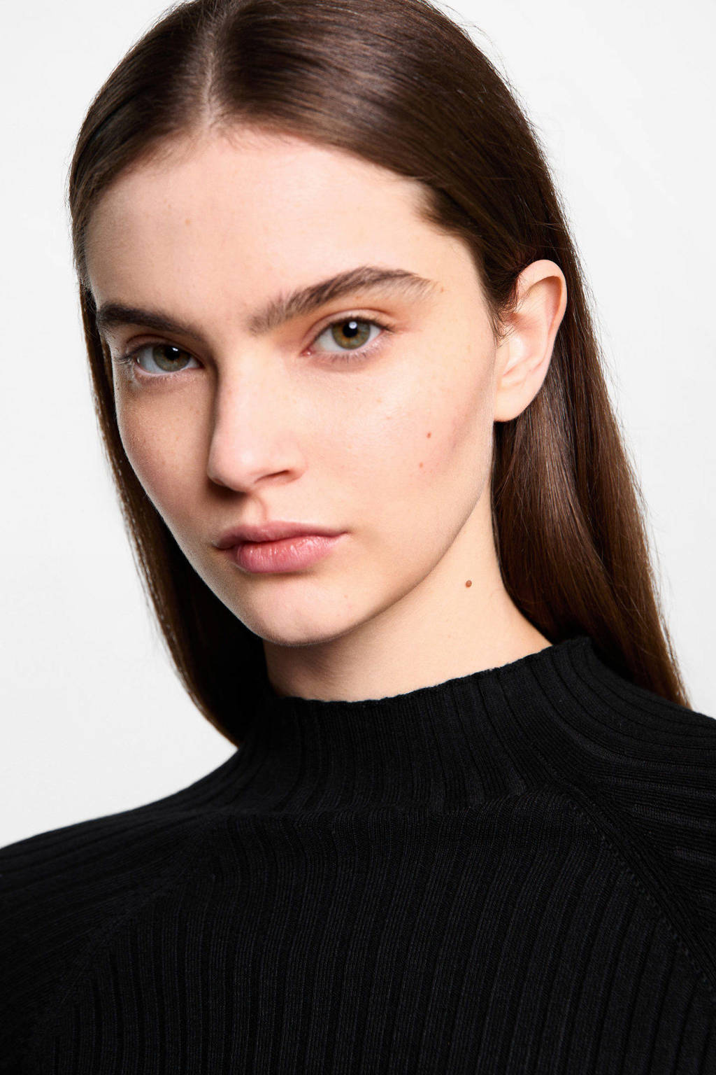 MANGO TEEN trui zwart rib gebreid