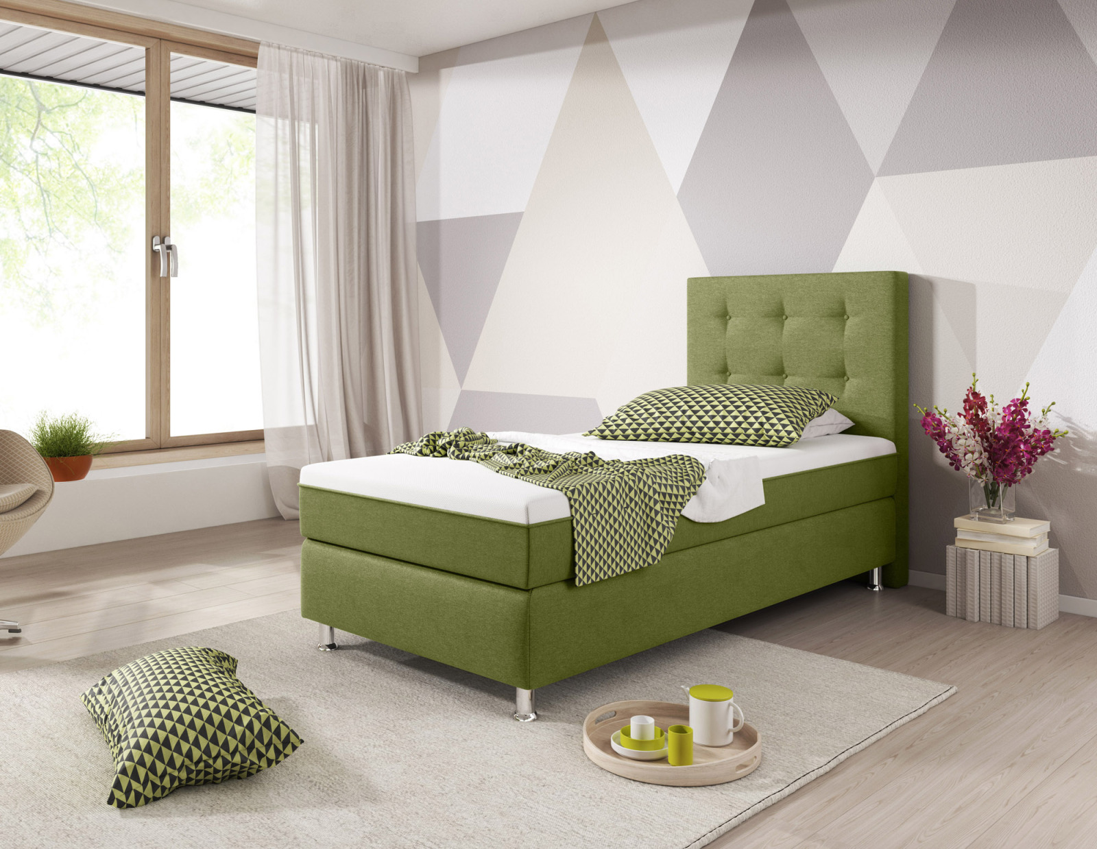 Boxspringbett - grün - H3 - 90x200 cm