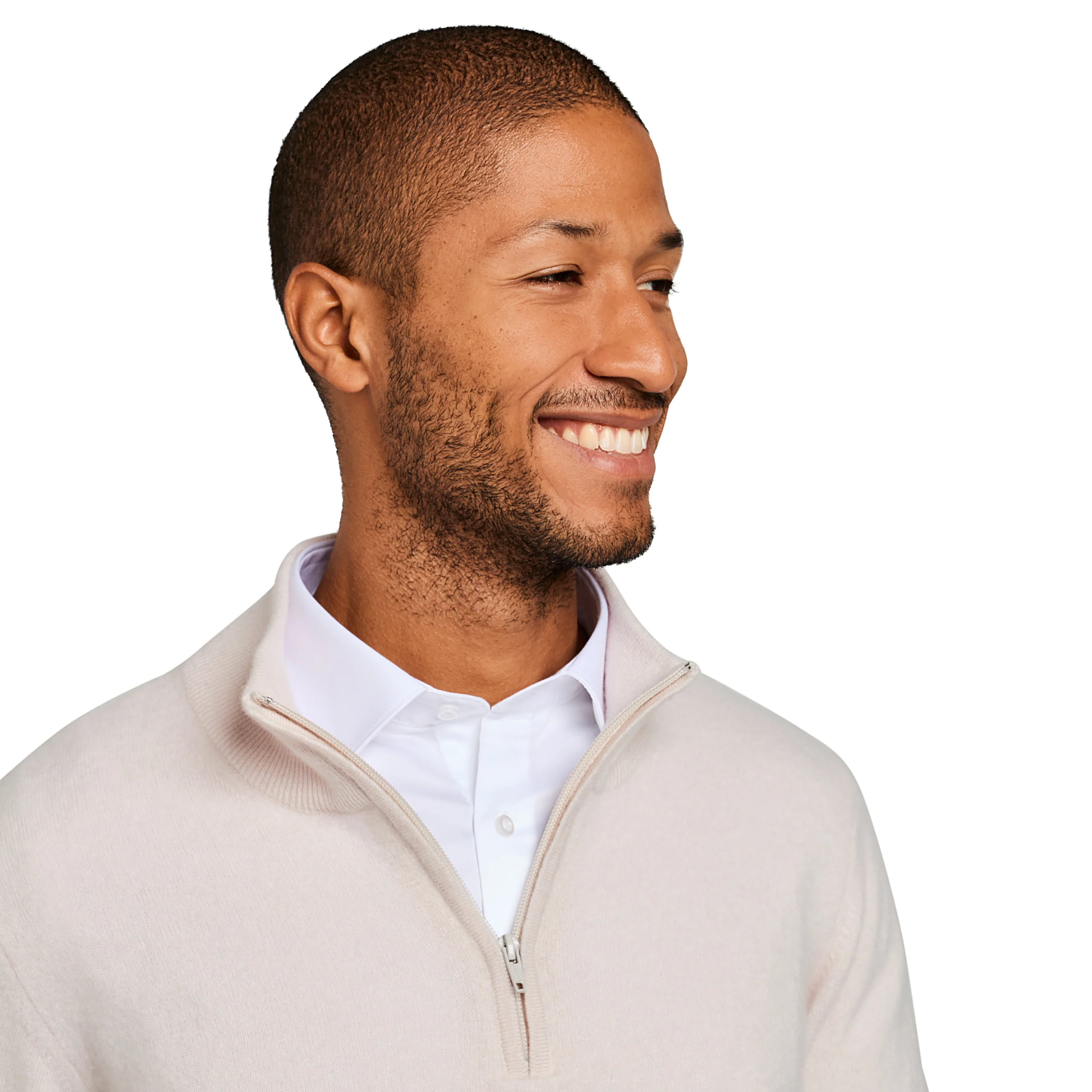 Pull col zip laine Mérinos et cachemire crème