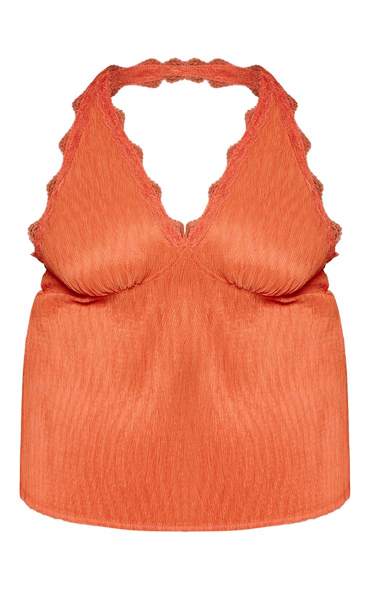 Orange Top Grande Taille Tissé Texturé Col Licou