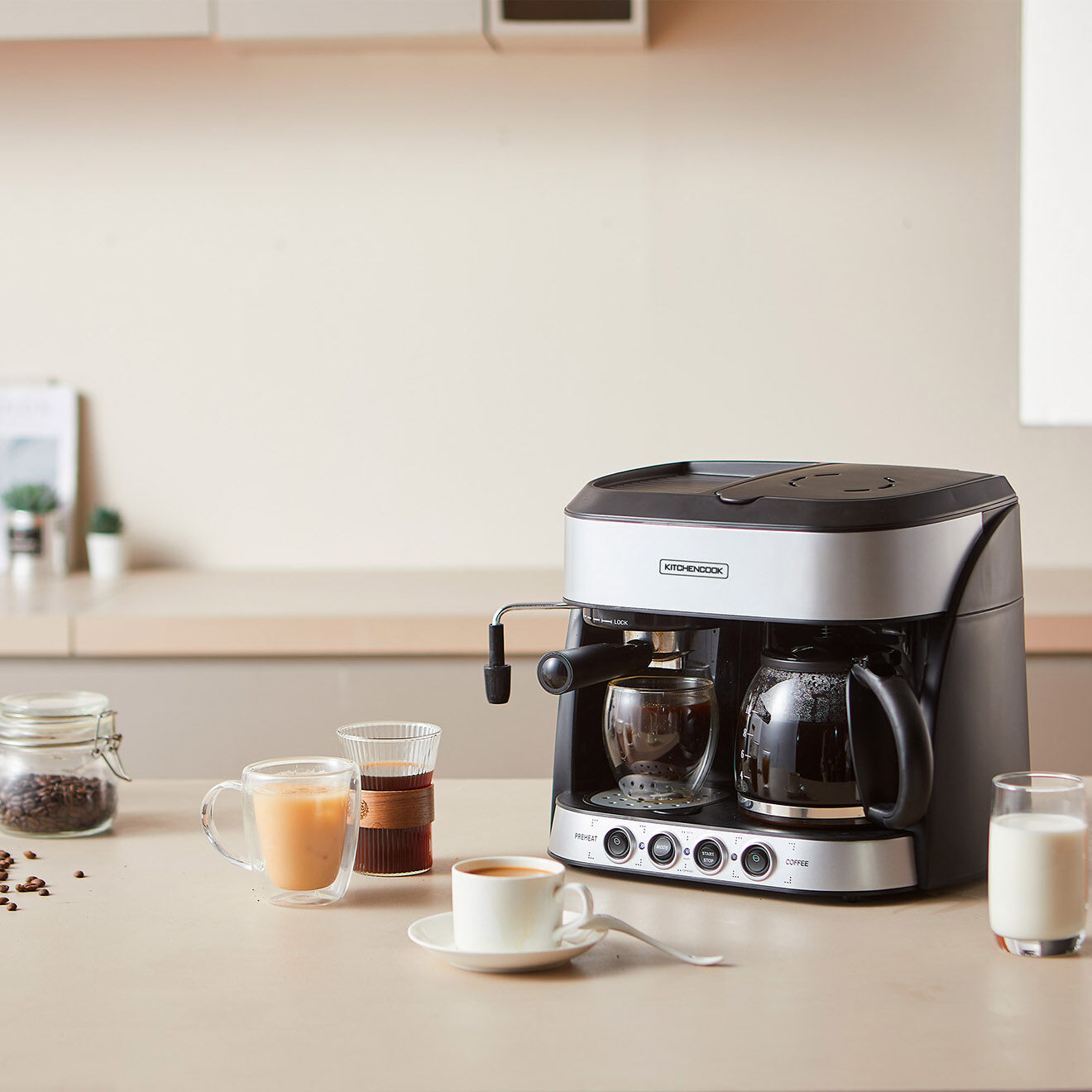 Kitchencook Machine pour expresso et café filtre gris/noir