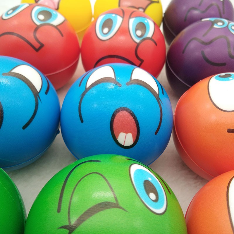 (12er Set) Ø6cm Anti Stress Schaumstoff Bälle Emoji Knautschbälle Fidget Spiel - Bunt