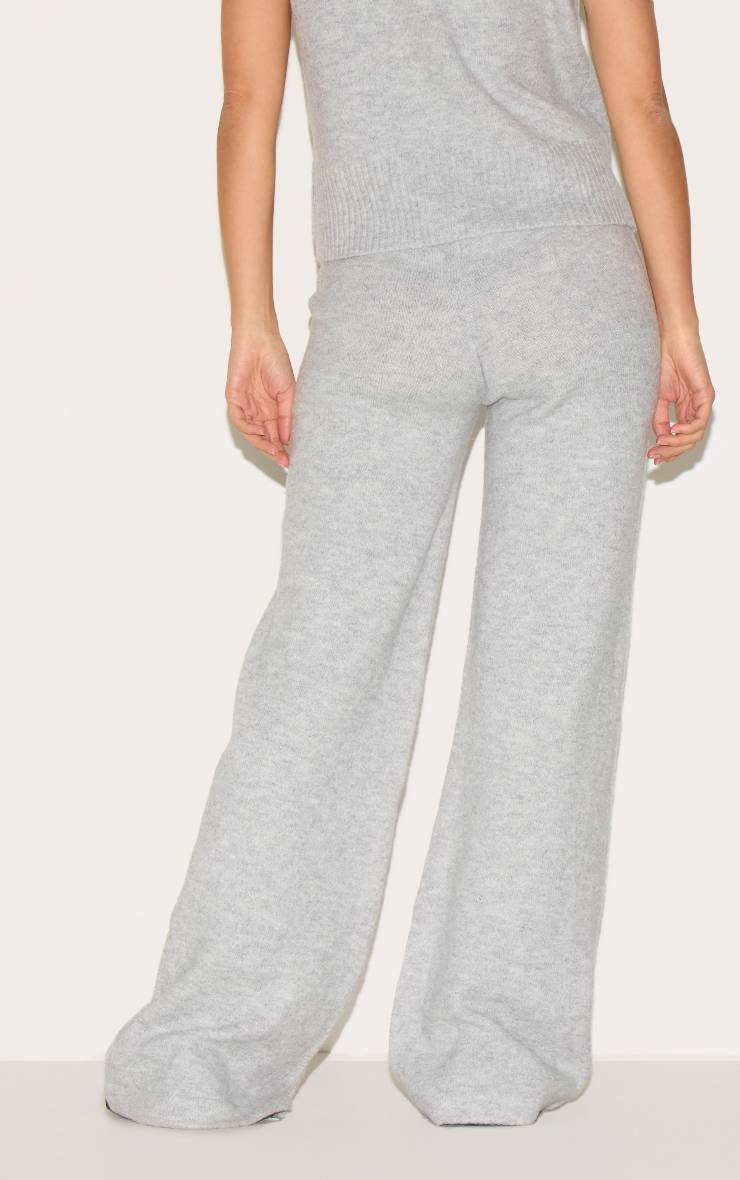Gris Cendré Pantalon Large En Maille Douce Chiné