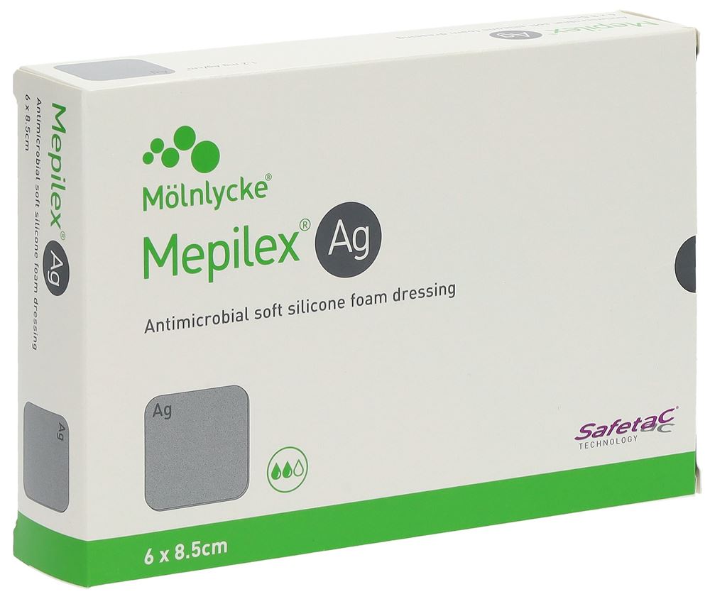 MEPILEX Ag Schaumverband Safetac 6x8.5cm Silikon 5 Stk