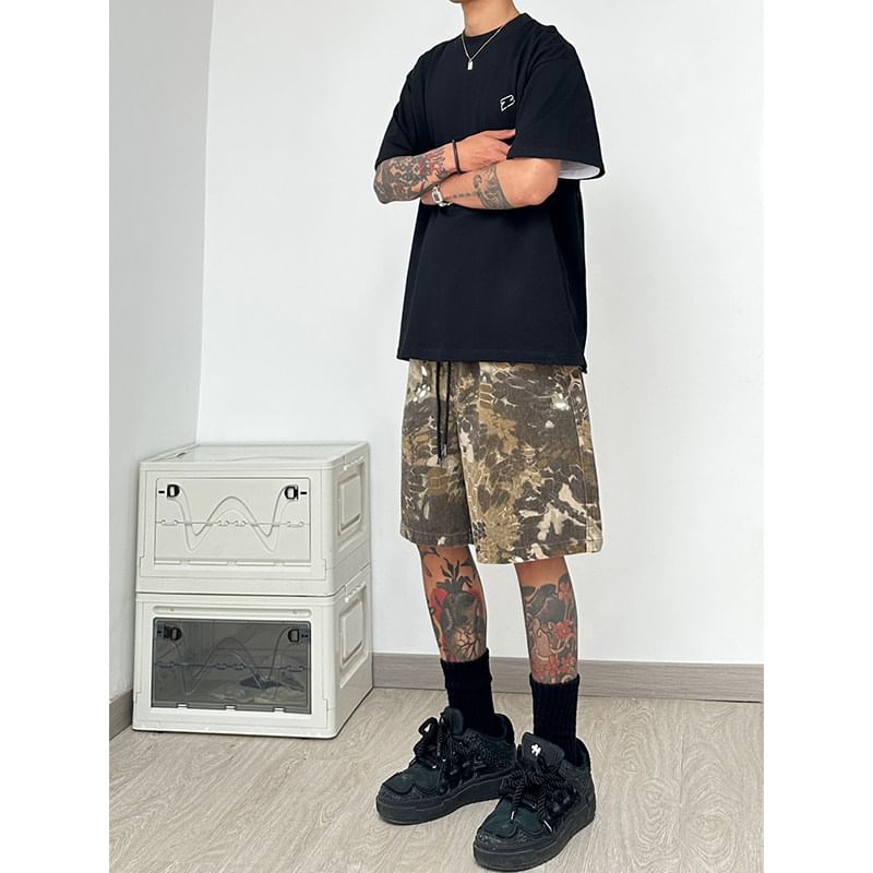 emeisa - Wijde shorts met trekkoord in de taille en camouflageprint